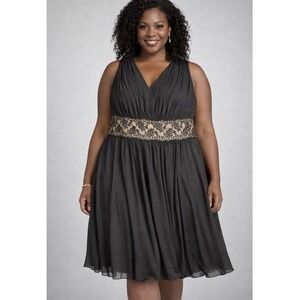 Jessica H Womens Plus Size 20W Black Lace Empire Waist Pleated Cocktail Dress